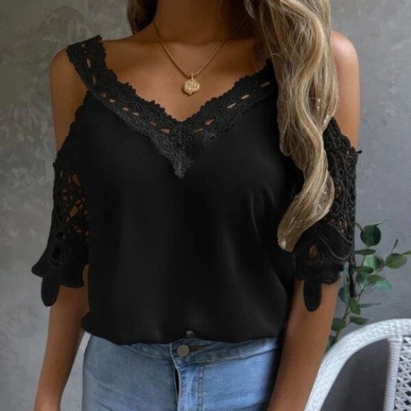 Lace Detailed cold shoulder blouse top - Picture 2 of 6